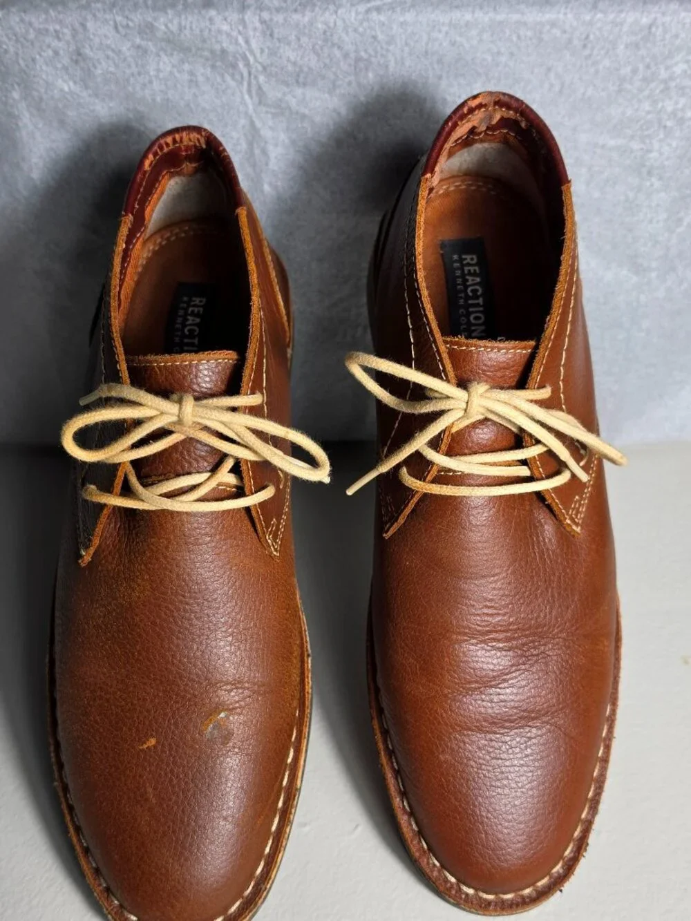 Kenneth Cole Reaction Desert Sun Men's Tan Cognac Brown Leather Chukka Boot #9.5